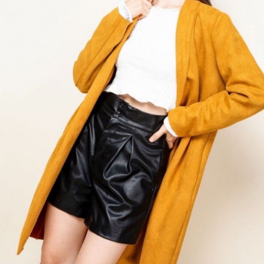 Faux Leather Overcoat With Pockets